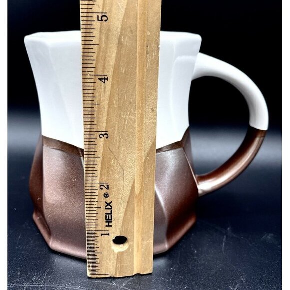 La Rochelle Brown Metallic Geometric Twist Mug Coffee Tea Cup White 24oz Bronze - Picture 3 of 7